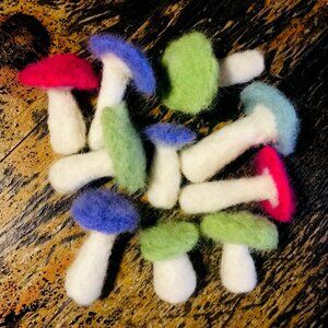Handmade, Needle Felted Mushrooms, Set of 10, Customizable, 2" inches